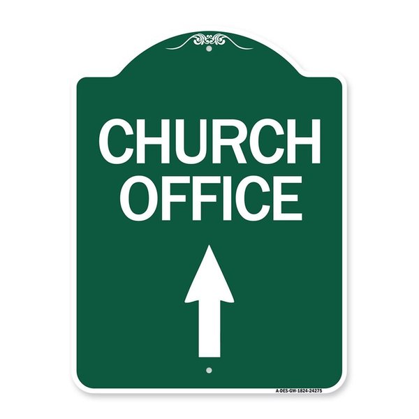 Amistad 18 x 24 in. Designer Series Sign - Church Office with Up Arrow, Green & White AM2049835